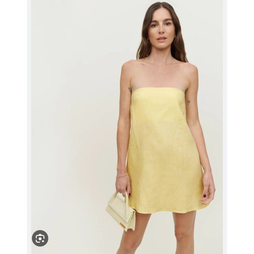 Reformation Stella Linen yellow Strapless Mini Dress 6